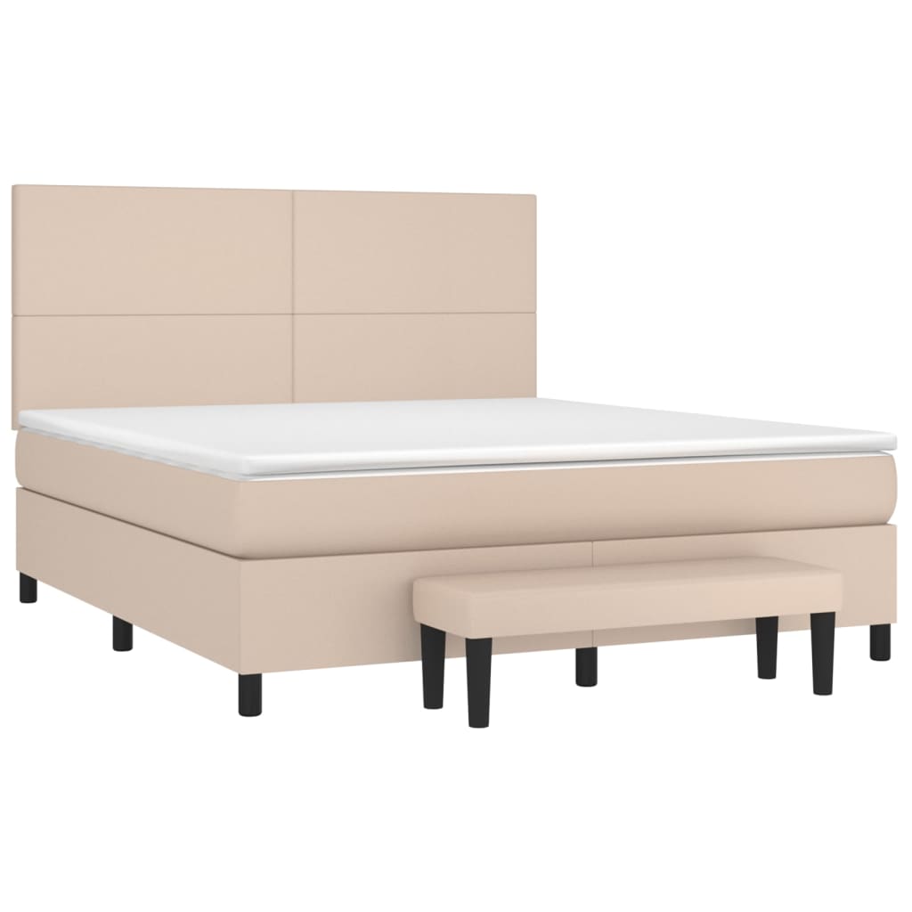 vidaXL Pat box spring cu saltea, cappuccino, 160x200cm piele ecologică