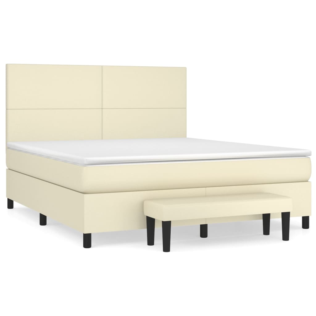 Pat box spring cu saltea, crem, 180x200 cm, piele ecologică