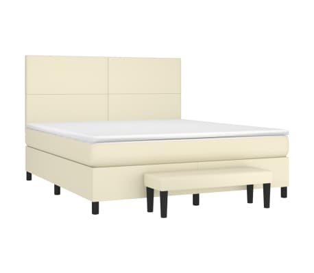 vidaXL Lova su spyruoklėmis/čiužiniu, kreminė, 180x200cm, dirbtinė oda