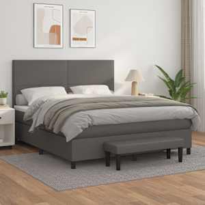 Box spring postel s matrací šedá 180x200 cm umělá kůže - obrázek 1