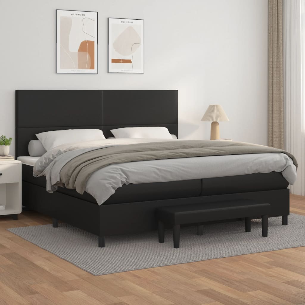 vidaXL Pat box spring cu saltea, negru, 200x200 cm, piele ecologică