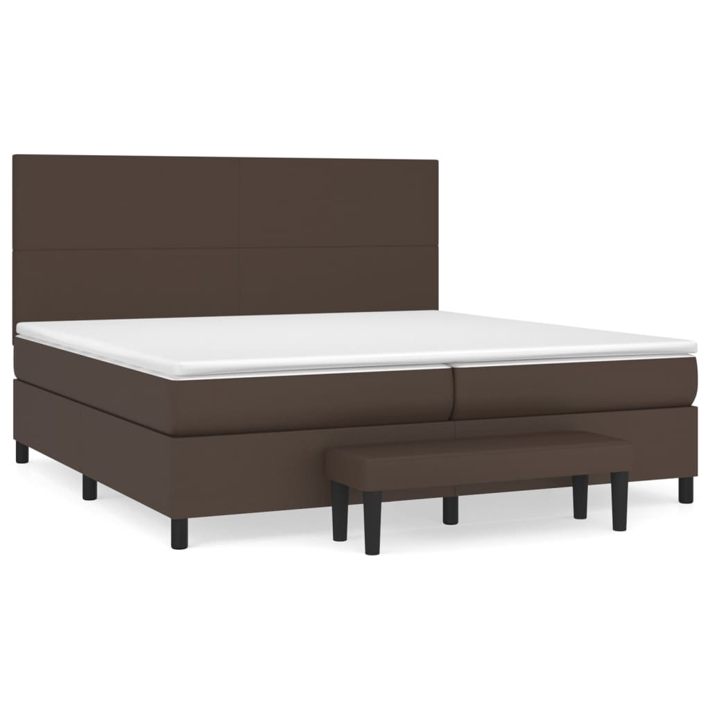 Pat box spring cu saltea, maro, 200x200 cm, piele ecologică