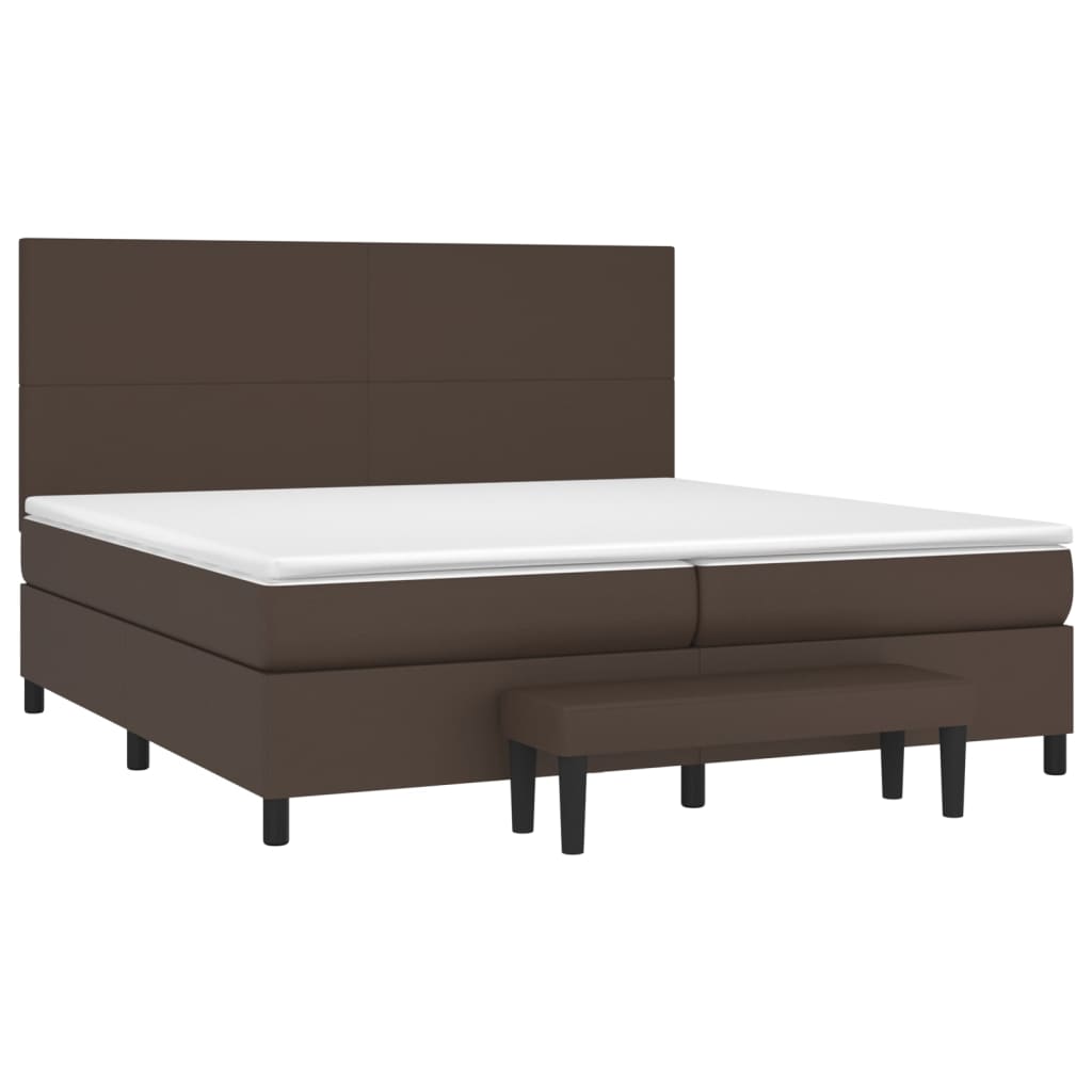 Pat box spring cu saltea, maro, 200x200 cm, piele ecologică