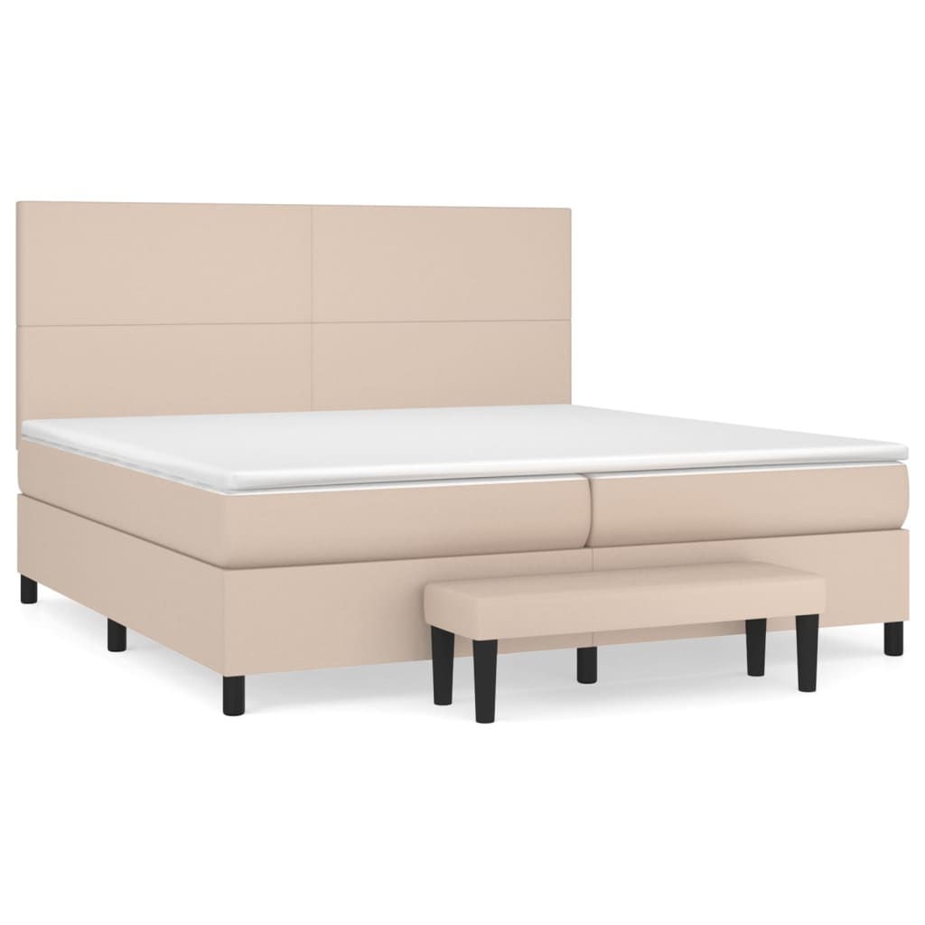 vidaXL Box spring postelja z vzmetnico kapučino 200x200 cm um. usnje