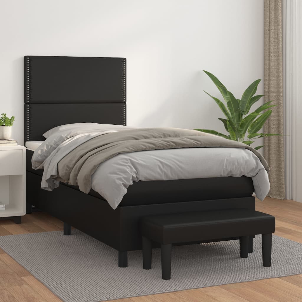 vidaXL Pat box spring cu saltea, negru, 90x190 cm, piele ecologică