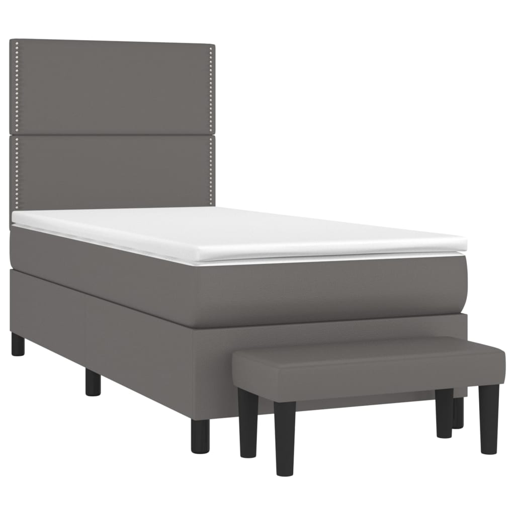 vidaXL Boxspring met matras kunstleer grijs 90x190 cm afbeelding