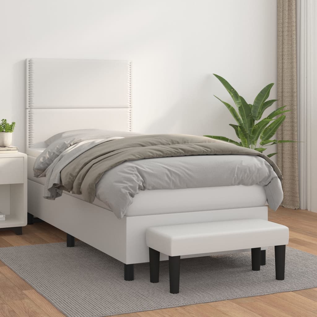 Box spring postel s matrací bílá 90x200 cm umělá kůže
