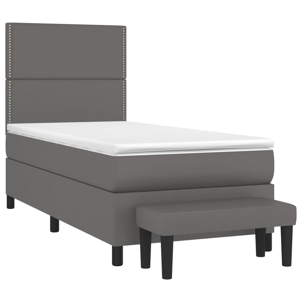 vidaXL Boxspring met matras kunstleer grijs 90x200 cm afbeelding