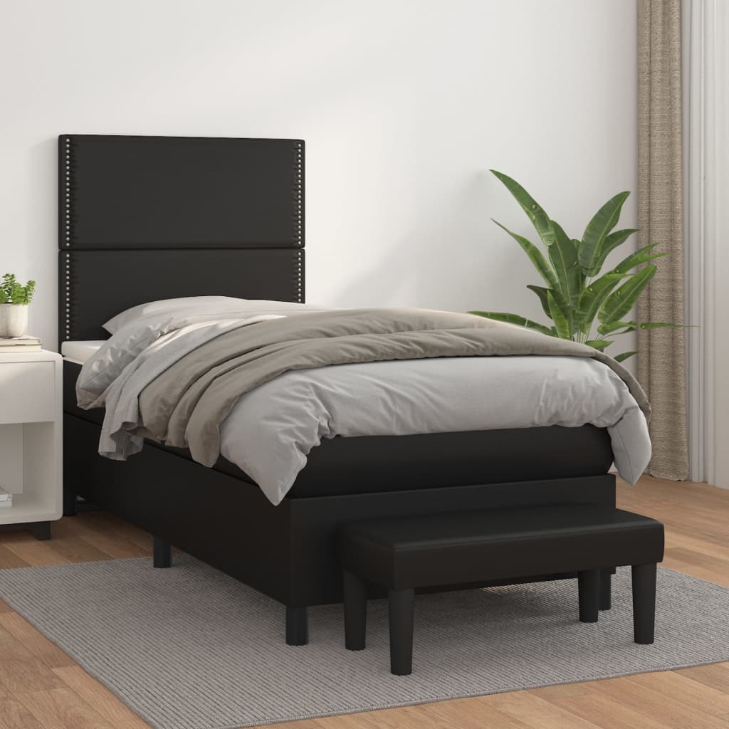 vidaXL Cama com molas/colchão 100x200 cm couro artificial preto