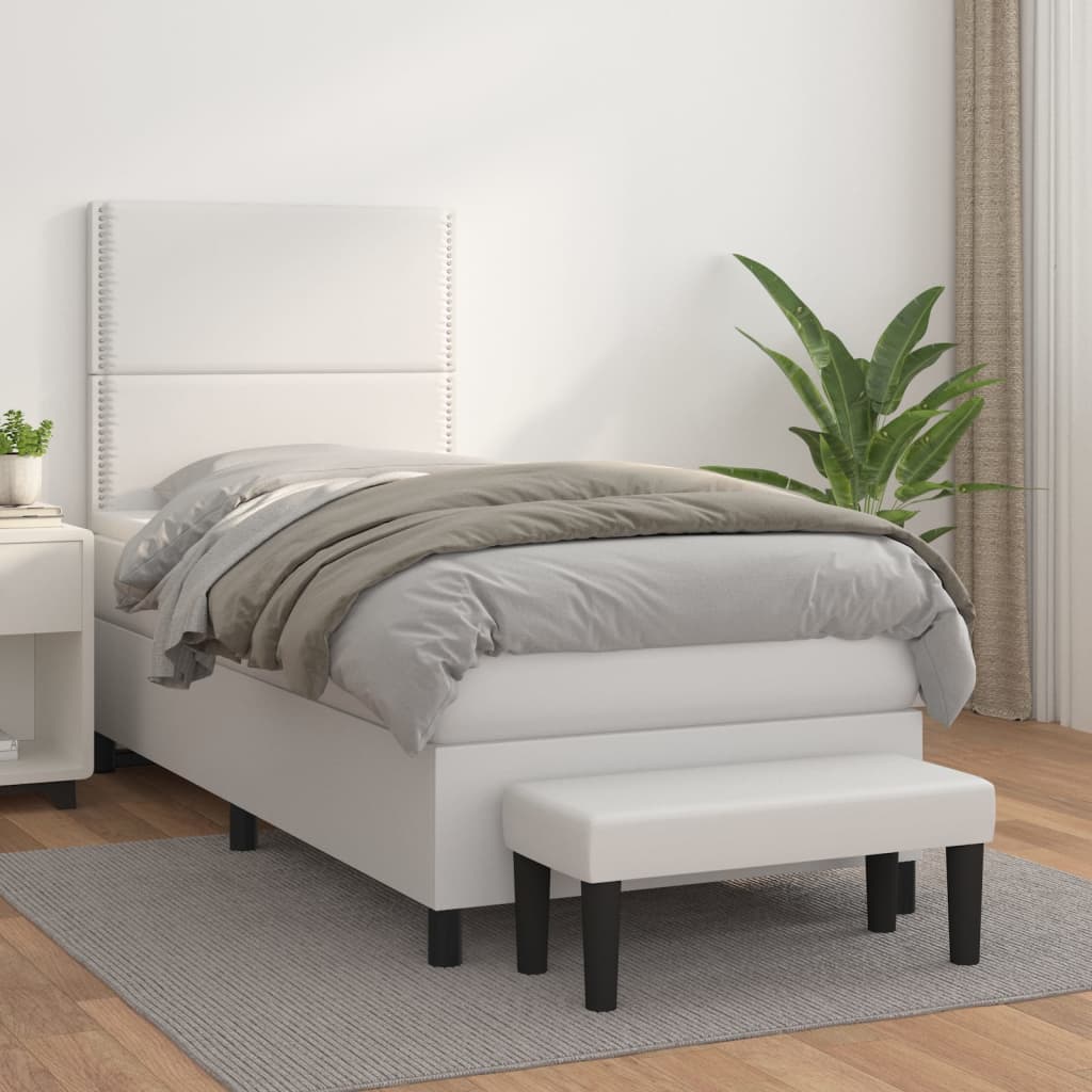 Boxspringbett mit Matratze Weiß 100×200 cm Kunstleder