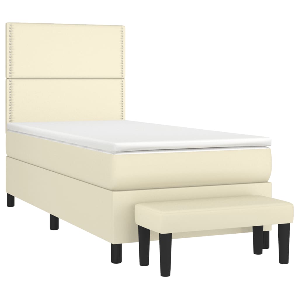 Pat box spring cu saltea, crem, 100x200 cm, piele ecologică