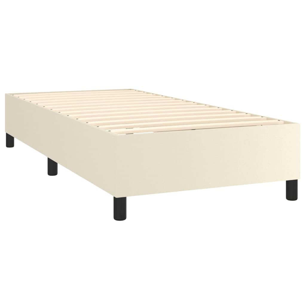 Pat box spring cu saltea, crem, 100x200 cm, piele ecologică