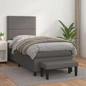 Box spring postel s matrací šedá 100x200 cm umělá kůže - obrázek 1