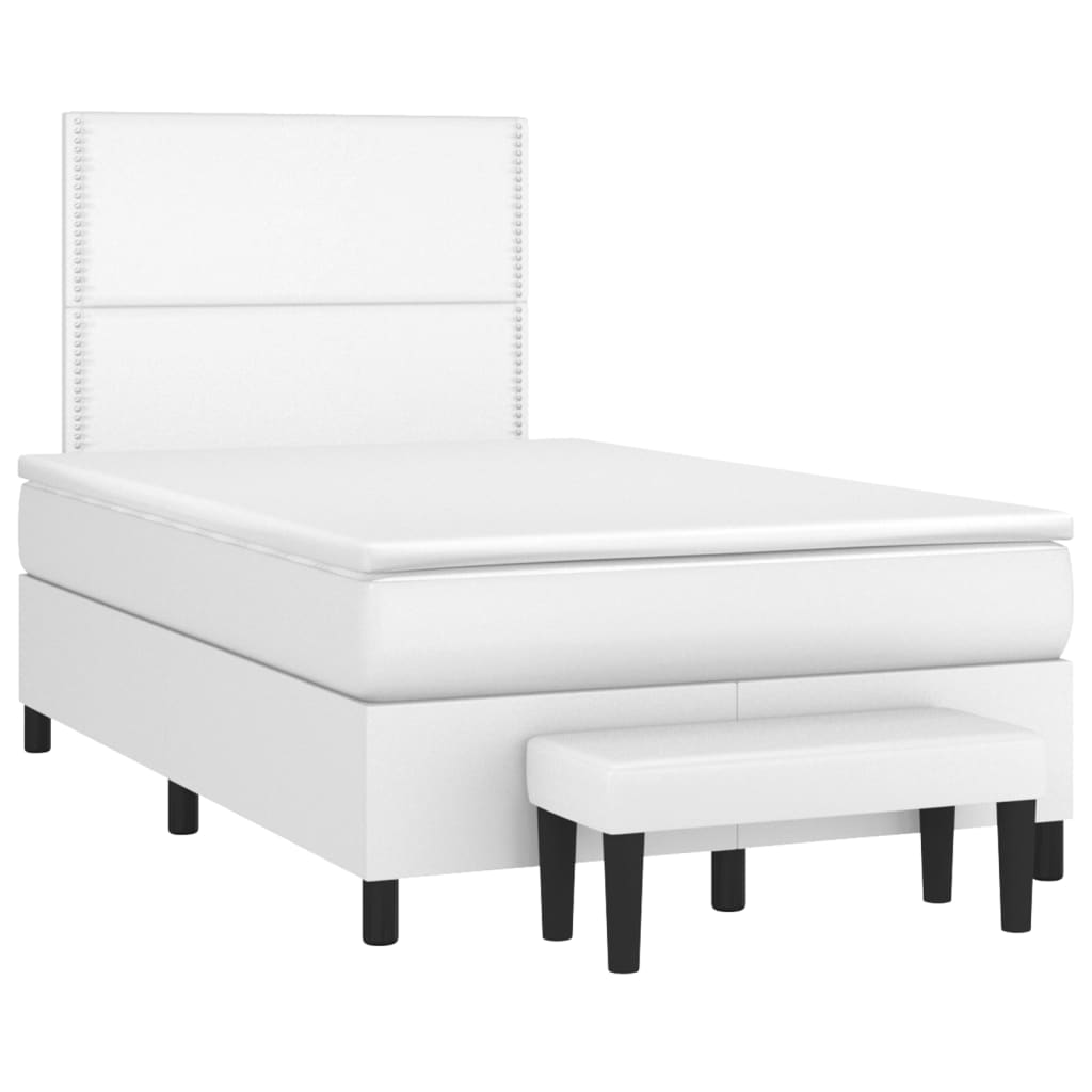 Pat box spring cu saltea, alb, 120x200 cm, piele ecologică