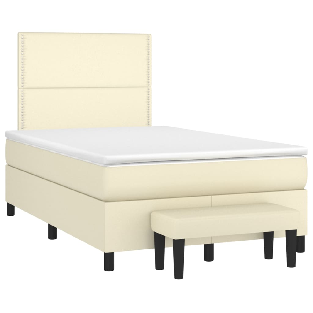 Pat box spring cu saltea, crem, 120x200 cm, piele ecologică