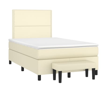 vidaXL Lova su spyruoklėmis/čiužiniu, kreminė, 120x200cm, dirbtinė oda