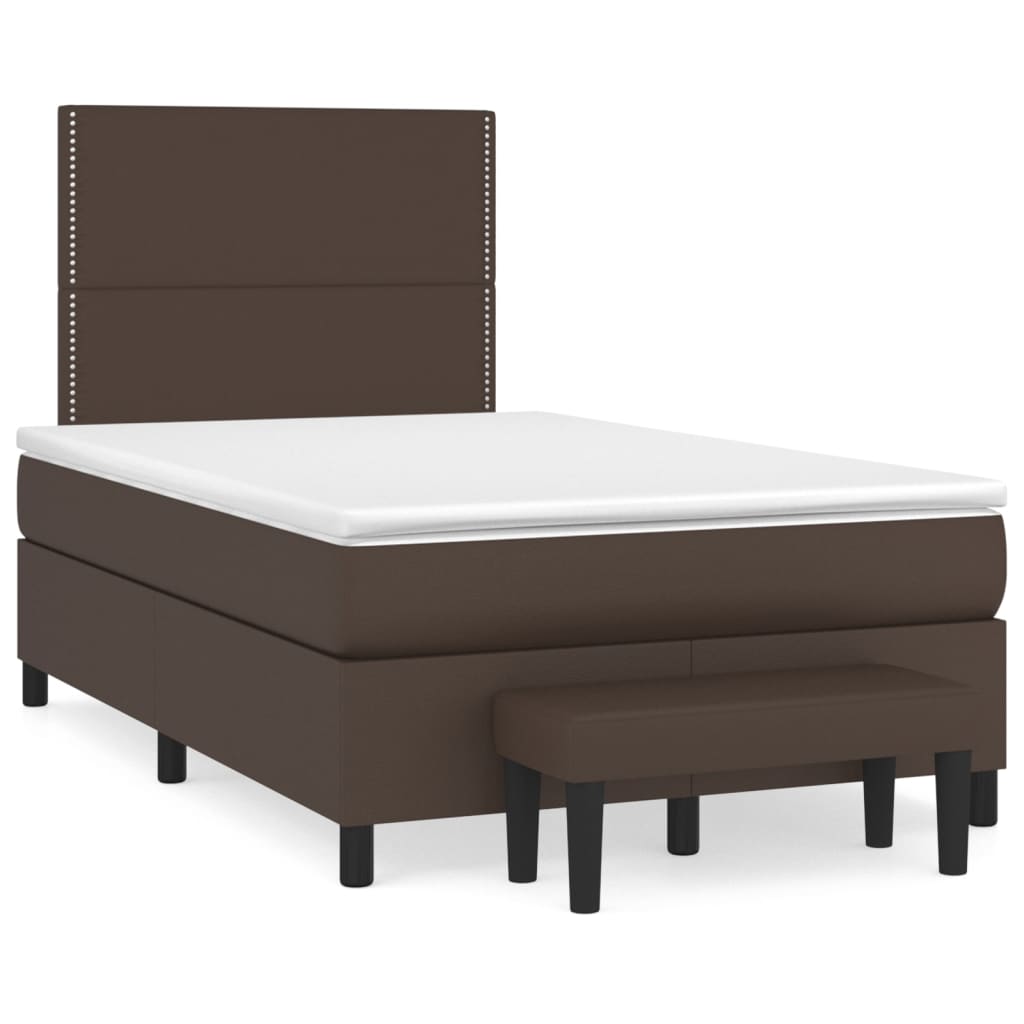 Pat box spring cu saltea, maro, 120x200 cm, piele ecologică