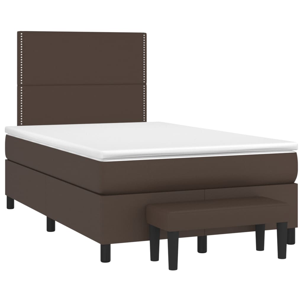Pat box spring cu saltea, maro, 120x200 cm, piele ecologică