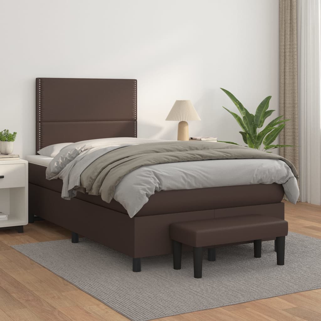 Box spring postel s matrací hnědá 120x200 cm umělá kůže