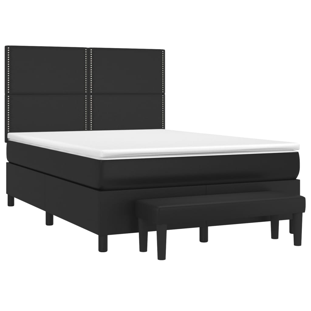 vidaXL Boxspringbett mit Matratze Schwarz 140x190 cm Kunstleder