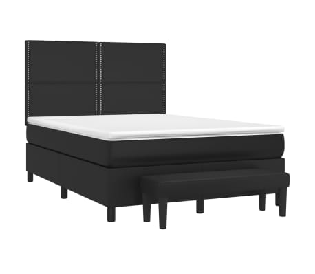 vidaXL Boxspringbett mit Matratze Schwarz 140x190 cm Kunstleder