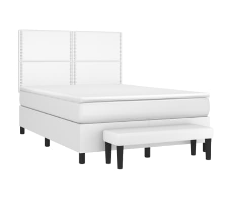 vidaXL Lova su spyruoklėmis ir čiužiniu,baltas,140x190cm, dirbtinė oda