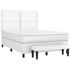 vidaXL Lova su spyruoklėmis ir čiužiniu,baltas,140x190cm, dirbtinė oda