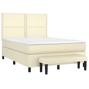 vidaXL Lova su spyruoklėmis/čiužiniu, kreminė, 140x190cm, dirbtinė oda