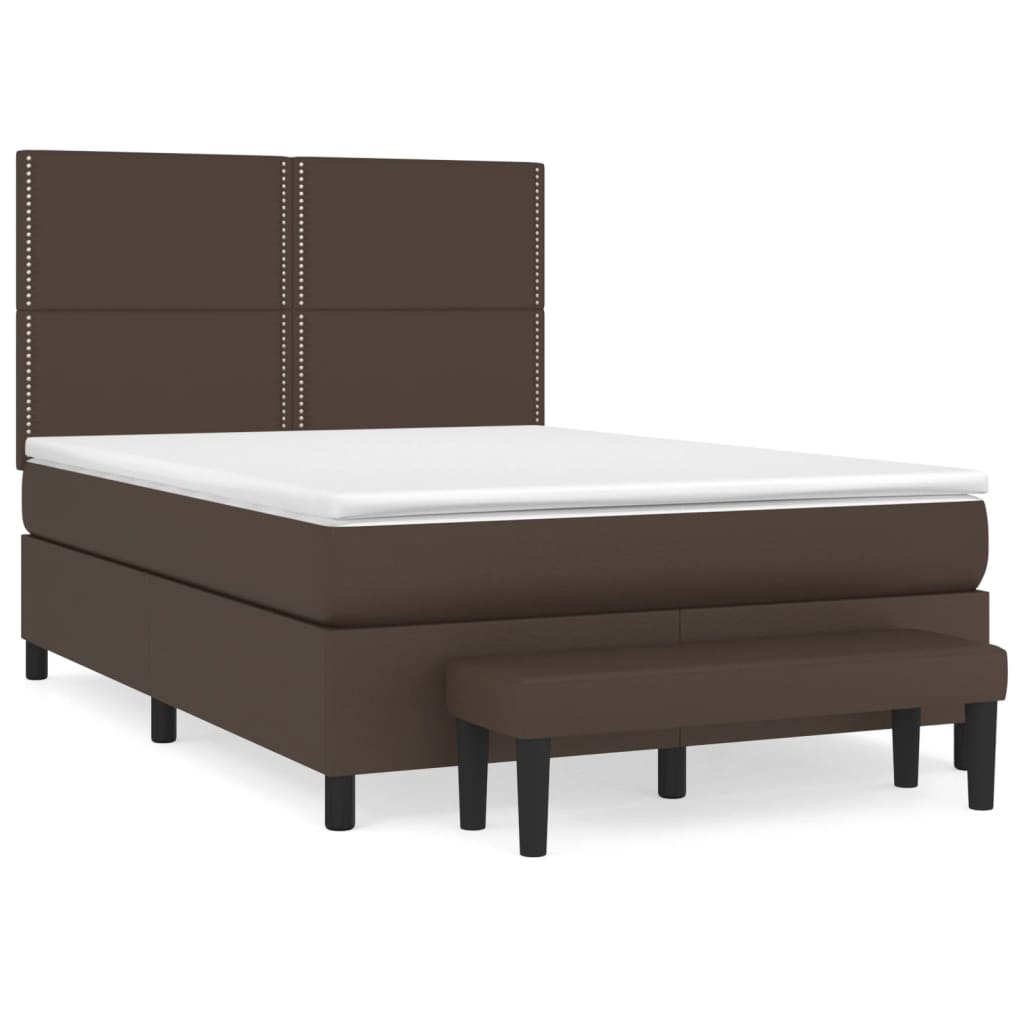Pat box spring cu saltea, maro, 140x190 cm, piele ecologică