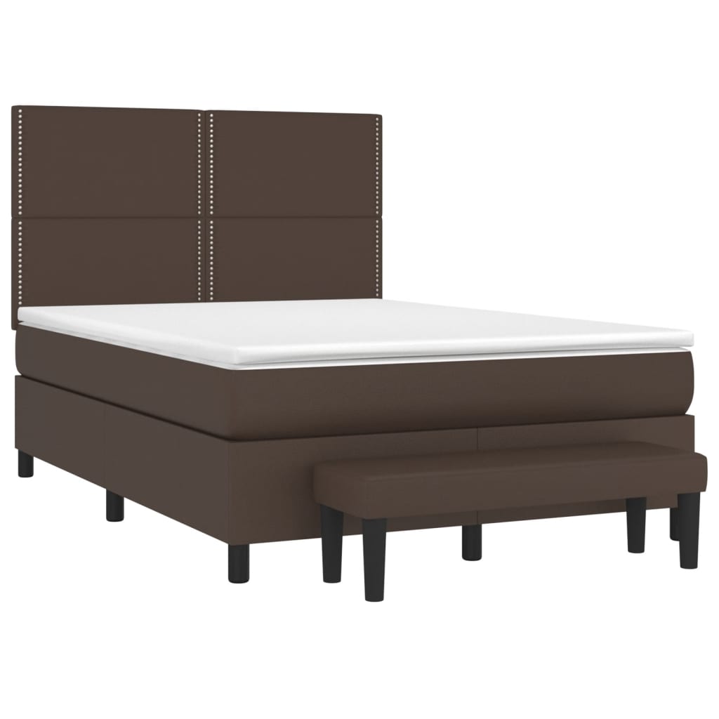 Pat box spring cu saltea, maro, 140x190 cm, piele ecologică