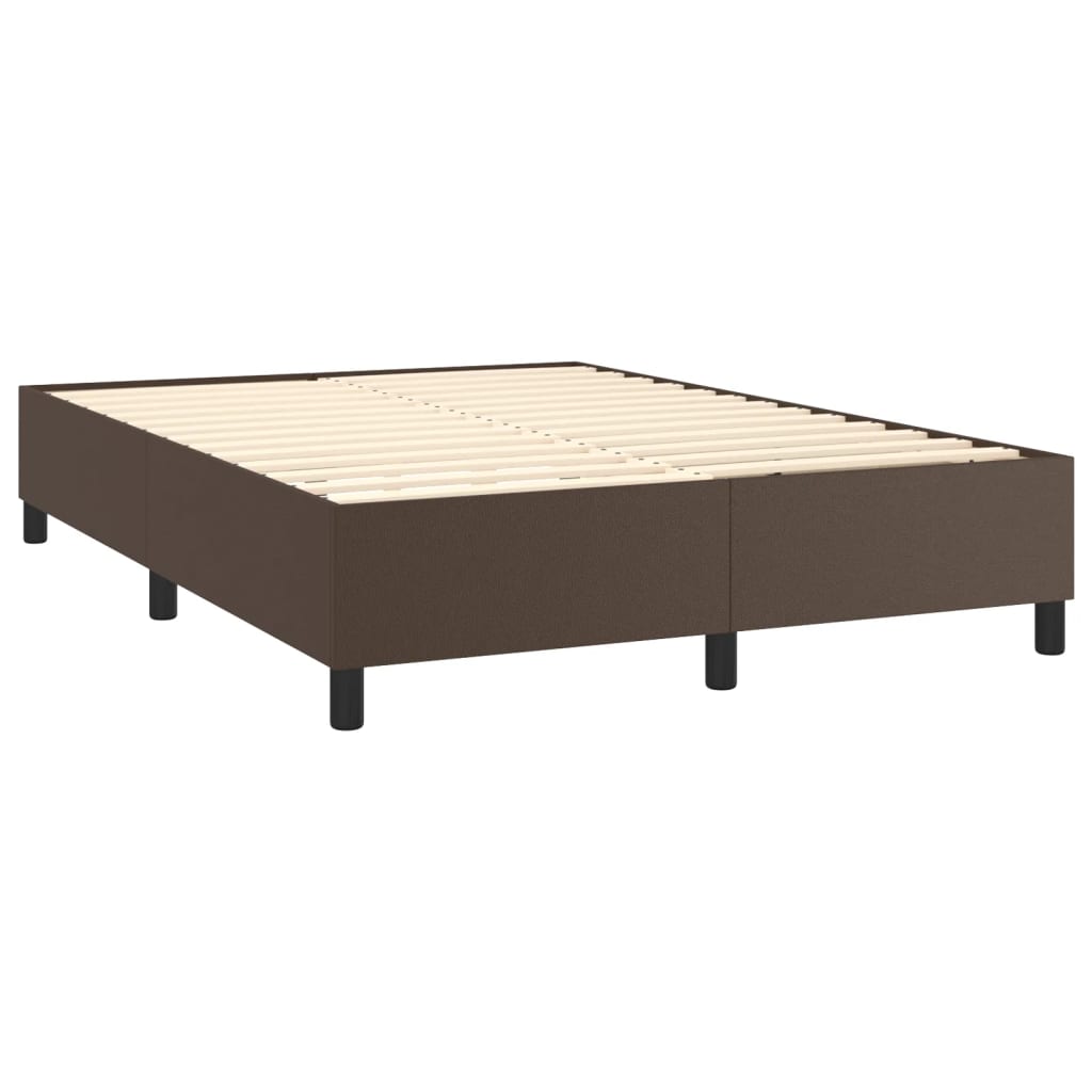 Pat box spring cu saltea, maro, 140x190 cm, piele ecologică
