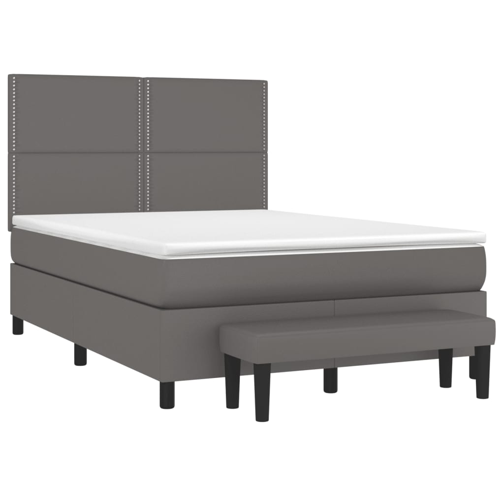 vidaXL Boxspring met matras kunstleer grijs 140x190 cm afbeelding