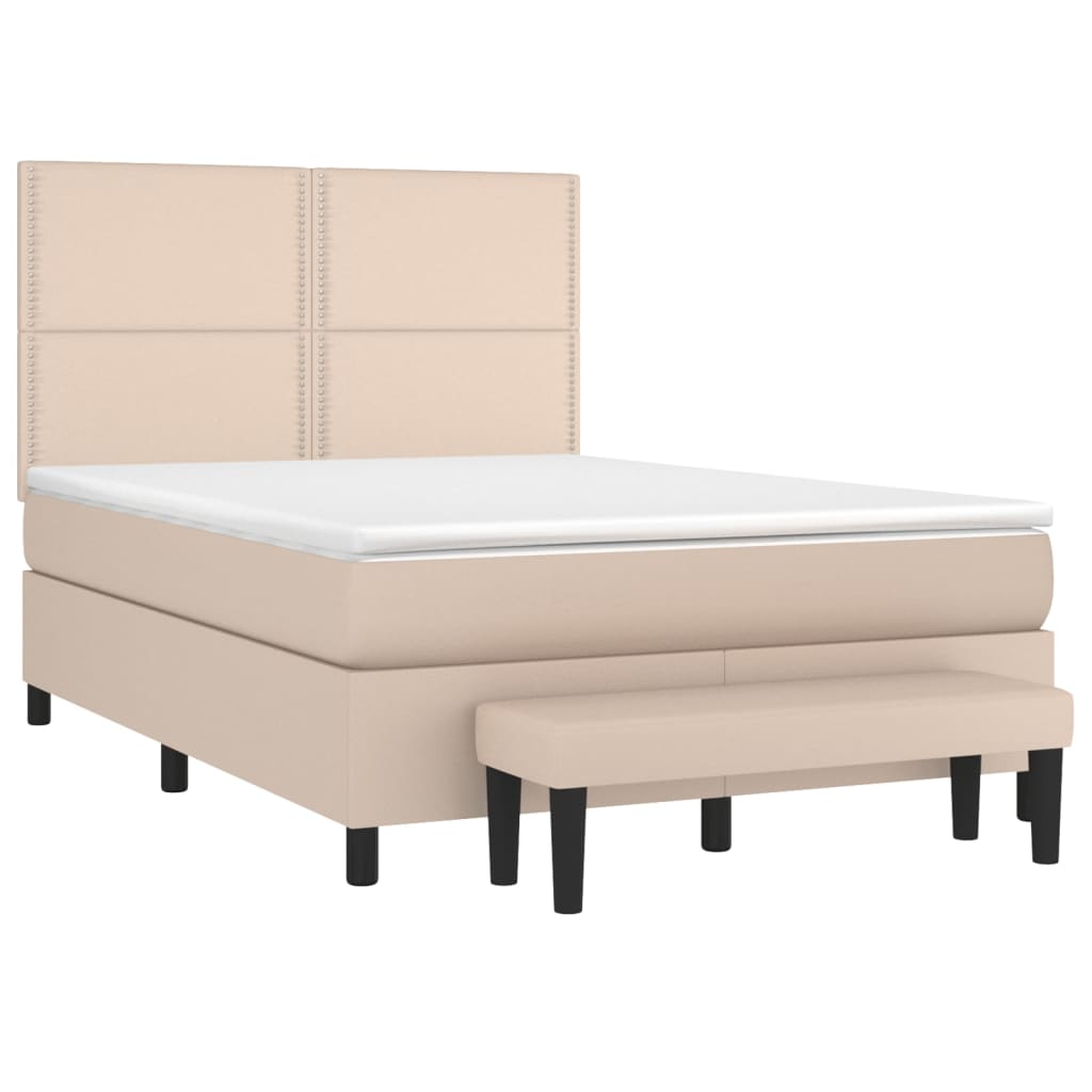 vidaXL Boxspring met matras kunstleer cappuccinokleurig 140x190 cm afbeelding