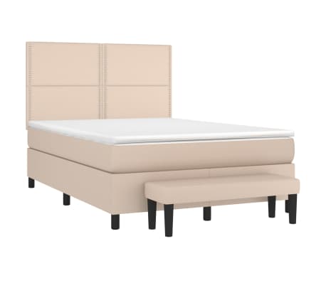 vidaXL Κρεβάτι Boxspring με Στρώμα Καπουτσίνο 140x190εκ.από Συνθ.Δέρμα