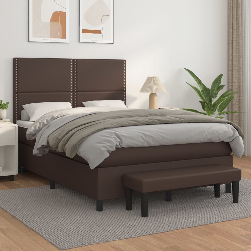 Box spring postel s matrací hnědá 140x200 cm umělá kůže