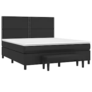 vidaXL Pat box spring cu saltea, negru, 160x200 cm, piele ecologică