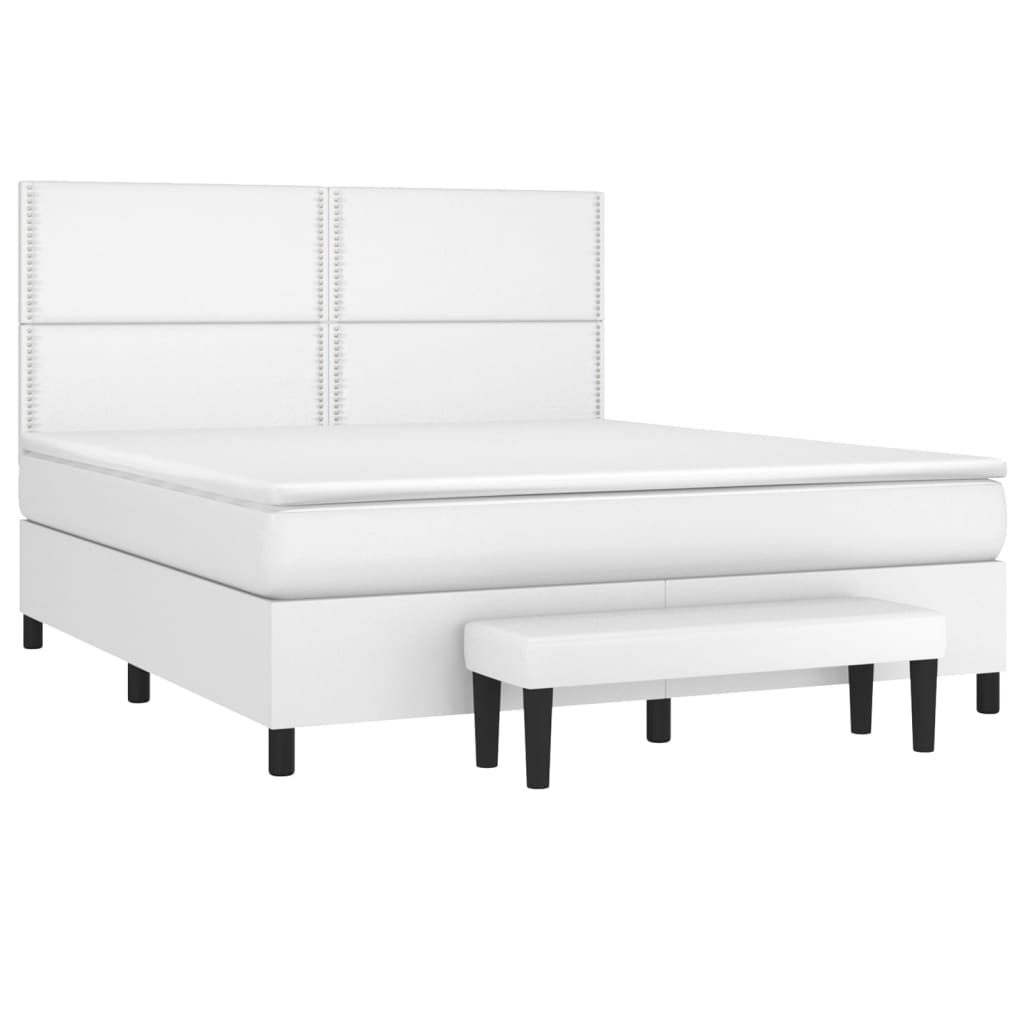 vidaXL Sommier à lattes de lit avec matelas Blanc 160x200cm Similicuir