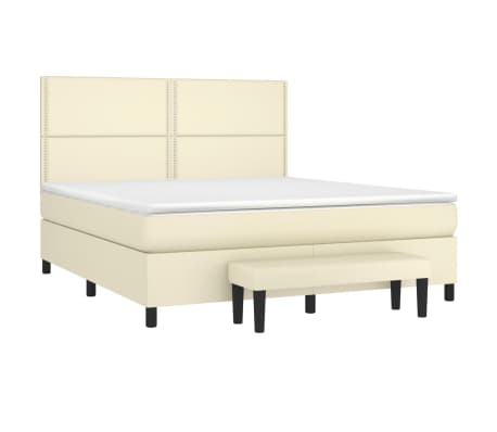 vidaXL Lova su spyruoklėmis/čiužiniu, kreminė, 160x200cm, dirbtinė oda