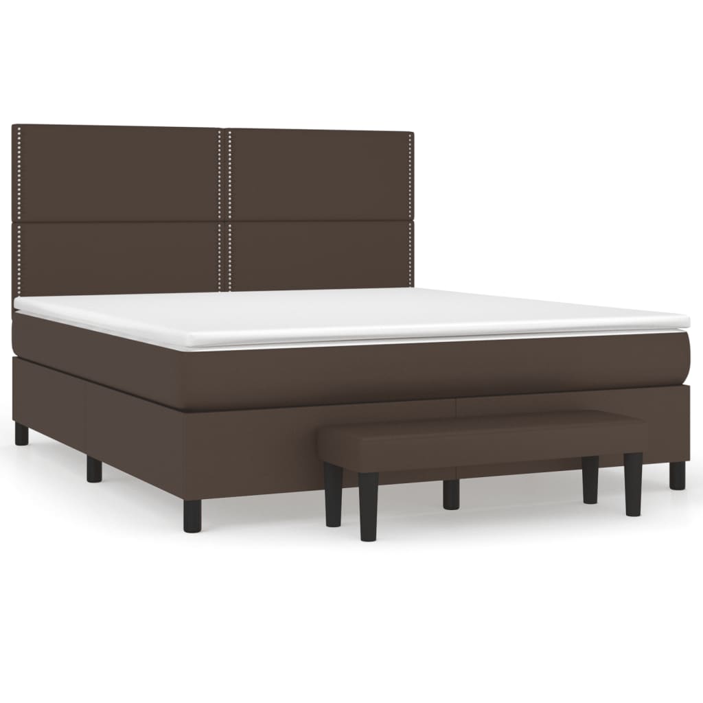 Pat box spring cu saltea, maro, 160x200 cm, piele ecologică