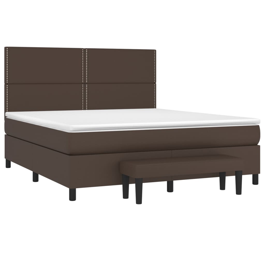 Pat box spring cu saltea, maro, 160x200 cm, piele ecologică