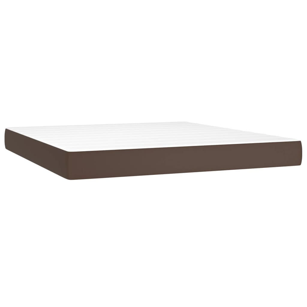 Pat box spring cu saltea, maro, 160x200 cm, piele ecologică