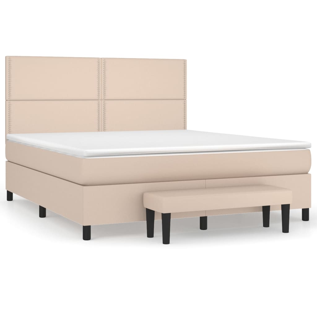 vidaXL Box spring postelja z vzmetnico kapučino 160x200cm umetno usnje