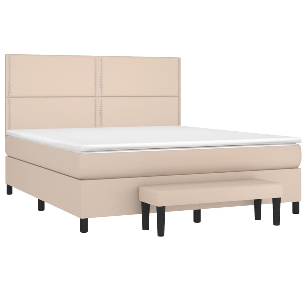 Box spring postelja z vzmetnico kapučino 160x200cm umetno usnje