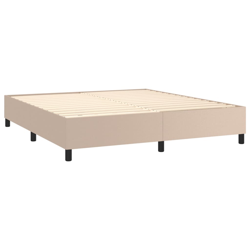 Pat box spring cu saltea, cappuccino, 160x200cm piele ecologică