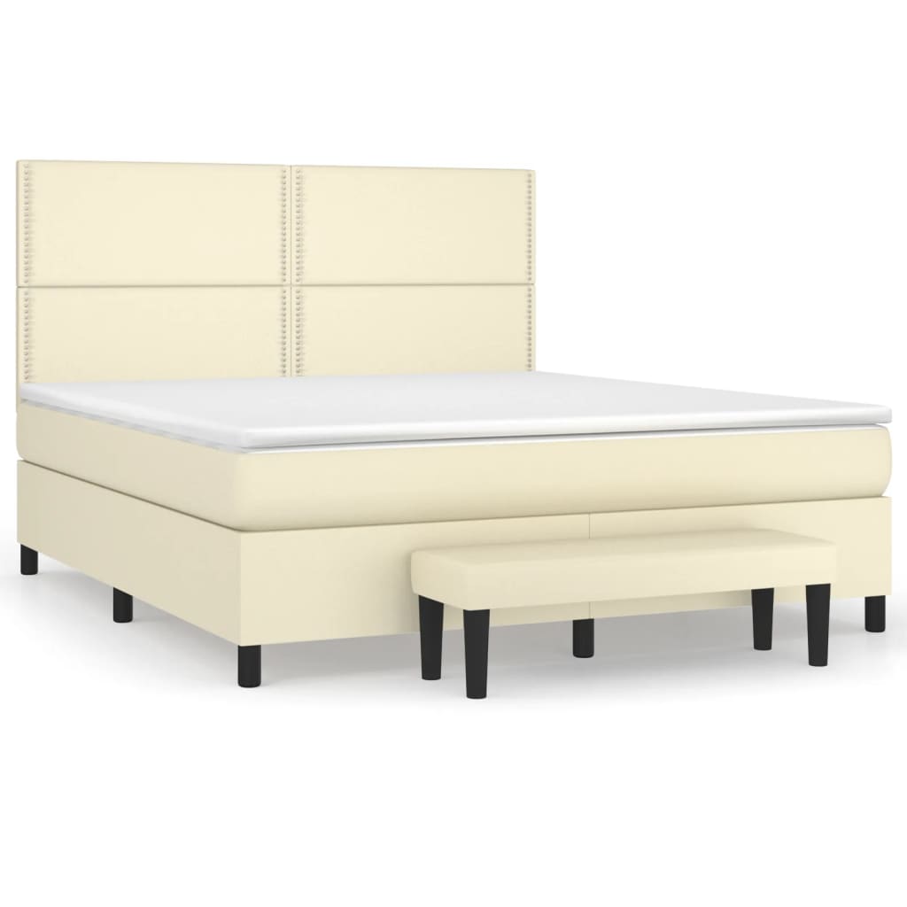 Pat box spring cu saltea, crem, 180x200 cm, piele ecologică