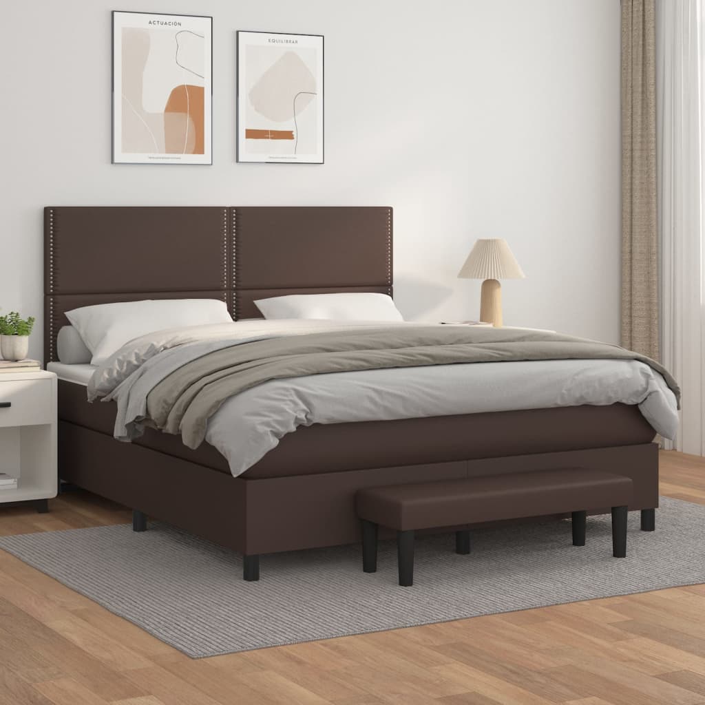 Box spring postel s matrací hnědá 180x200 cm umělá kůže