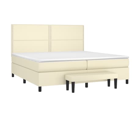 vidaXL Lova su spyruoklėmis/čiužiniu, kreminė, 200x200cm, dirbtinė oda