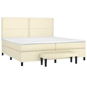 vidaXL Lova su spyruoklėmis/čiužiniu, kreminė, 200x200cm, dirbtinė oda