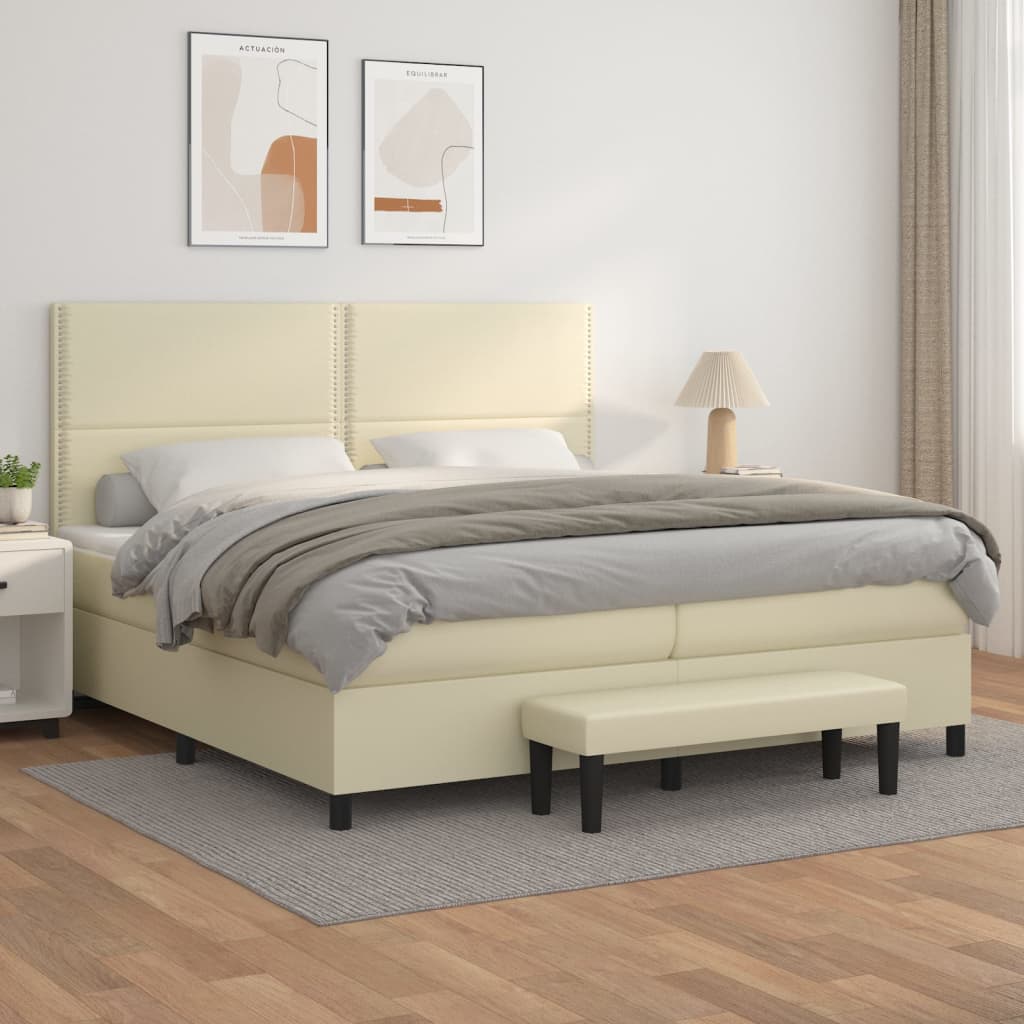 vidaXL Box spring postel s matrací krémová 200x200 cm umělá kůže