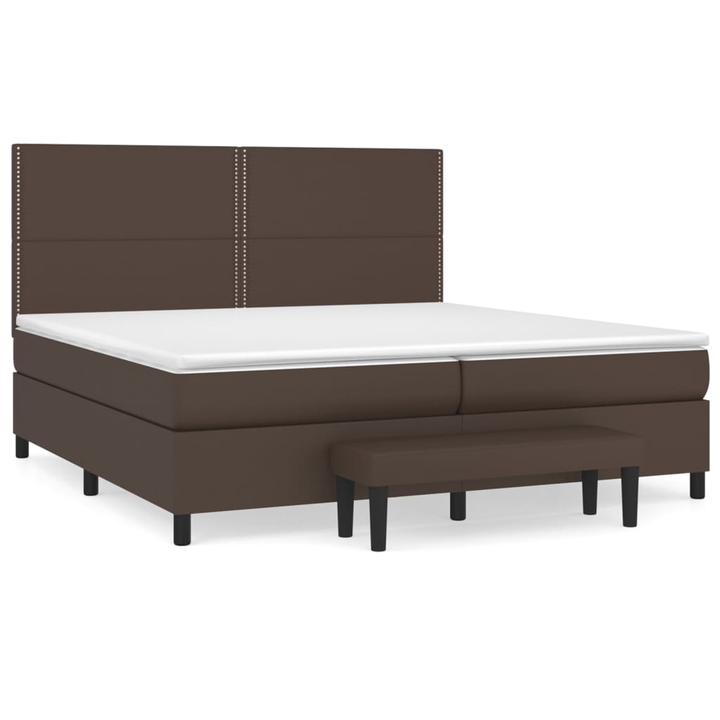 Pat box spring cu saltea, maro, 200x200 cm, piele ecologică